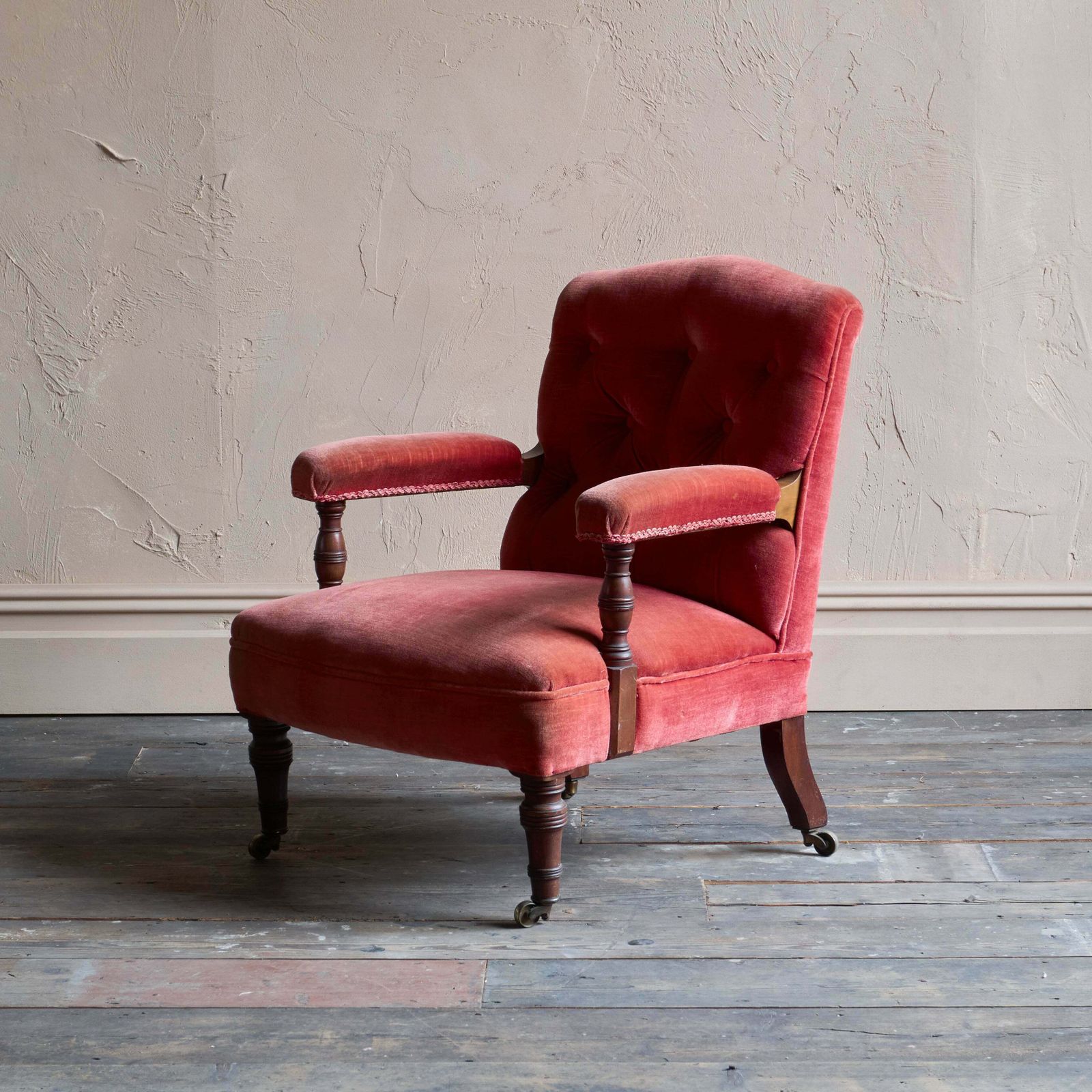 Antique Open Armchair   Red/Pink Velvet photo for sale