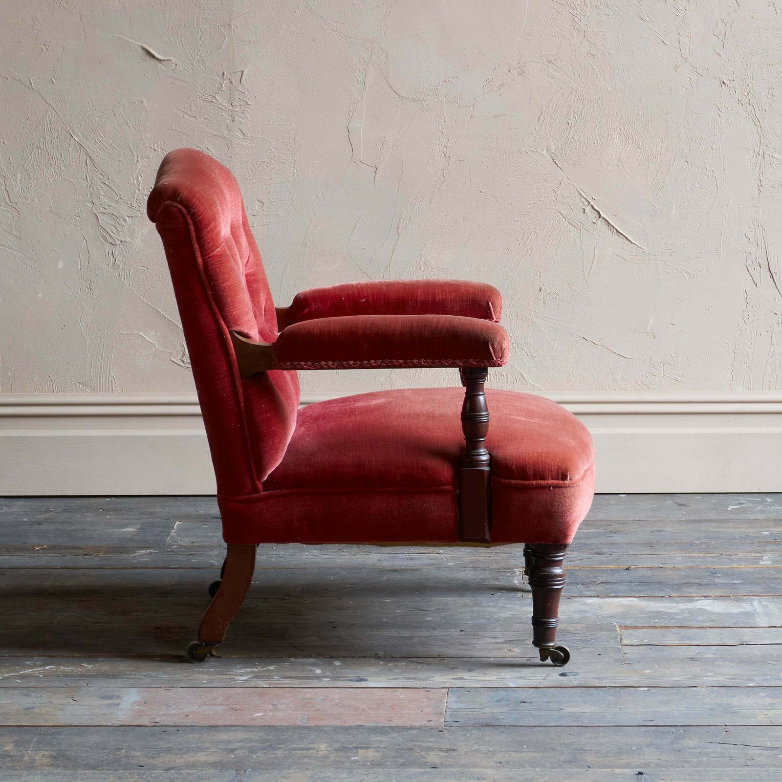 Antique Open Armchair   Red/Pink Velvet photo Furniture