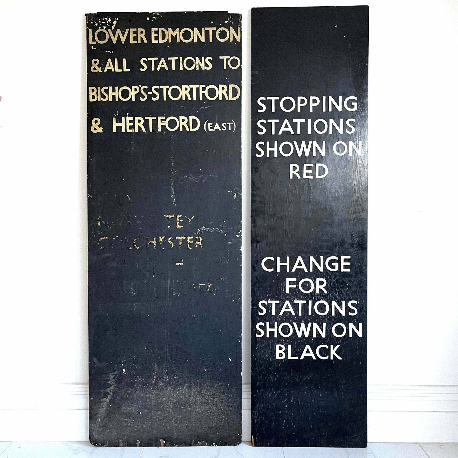 Liverpool Street Wooden Train Destination Boards X2   "Stopping Stations"