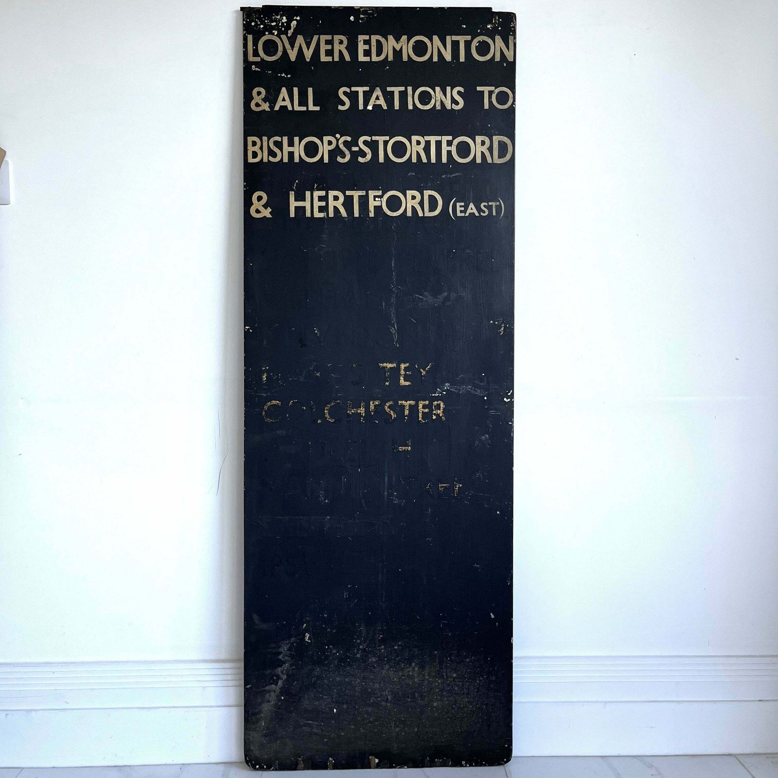 Liverpool Street Wooden Train Destination Boards X2   "Stopping Stations" photo vintage