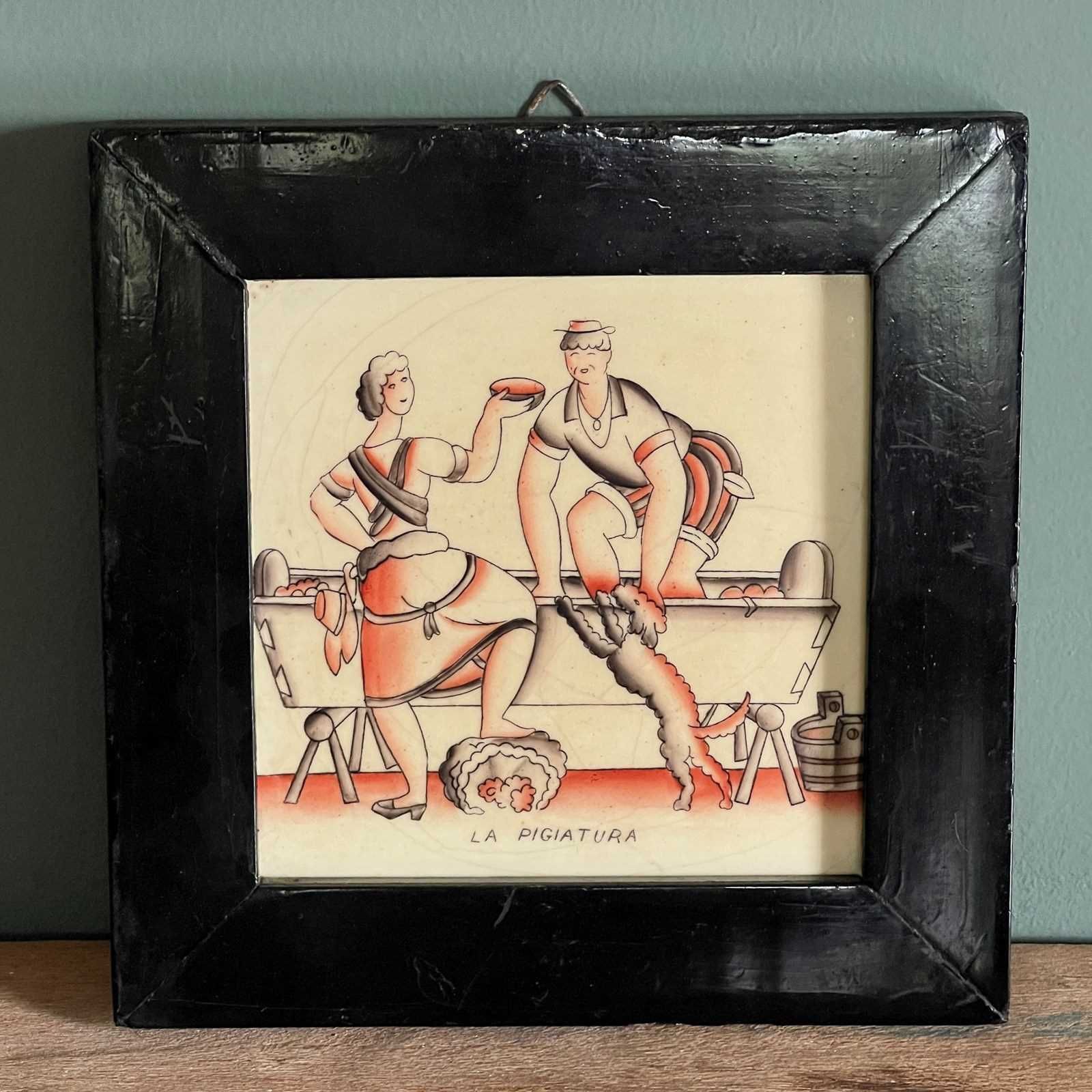 Pair Of Framed Ceramic Tiles By Gio Ponti For Richard Ginori Circa 1930 photo for sale