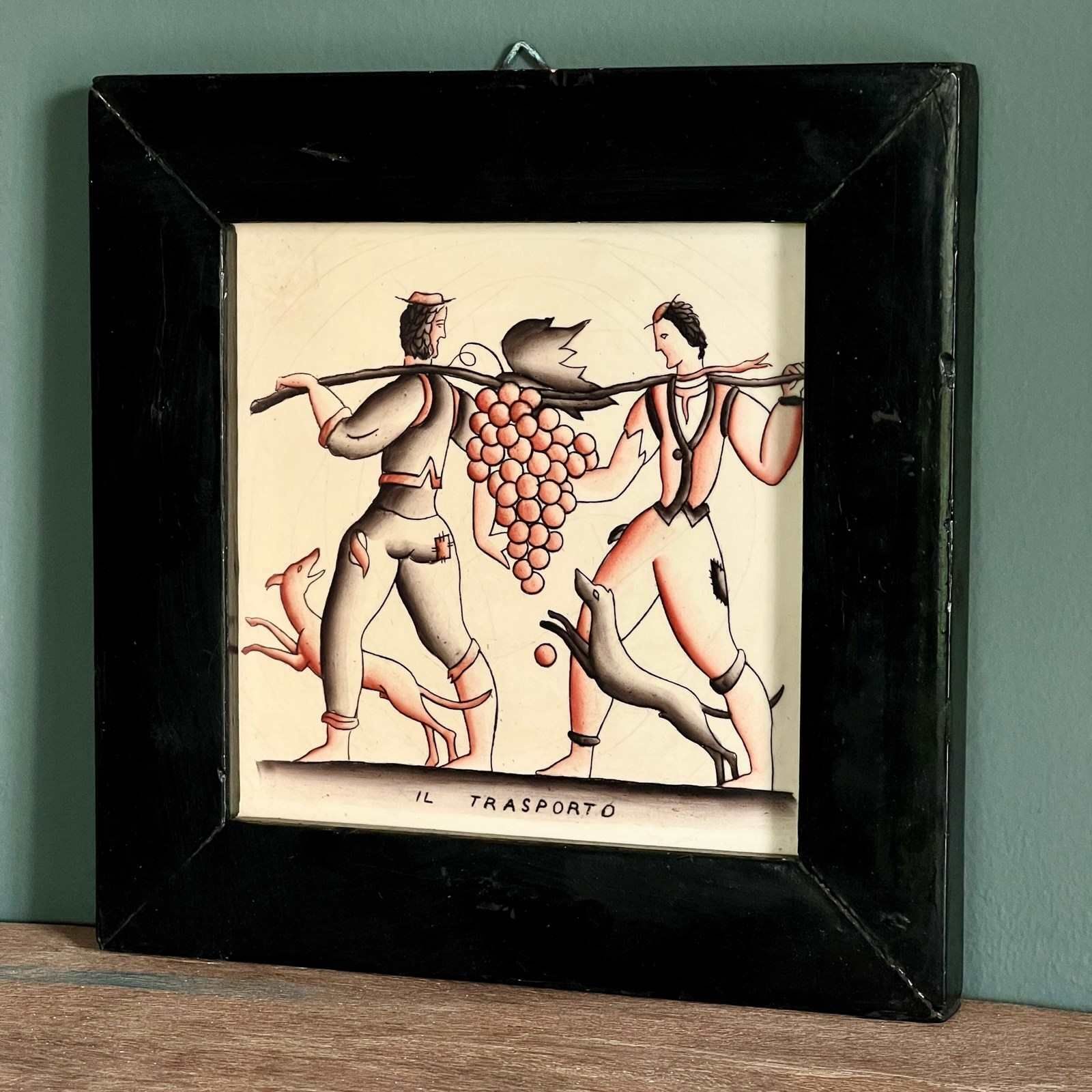 Pair Of Framed Ceramic Tiles By Gio Ponti For Richard Ginori Circa 1930 photo Art