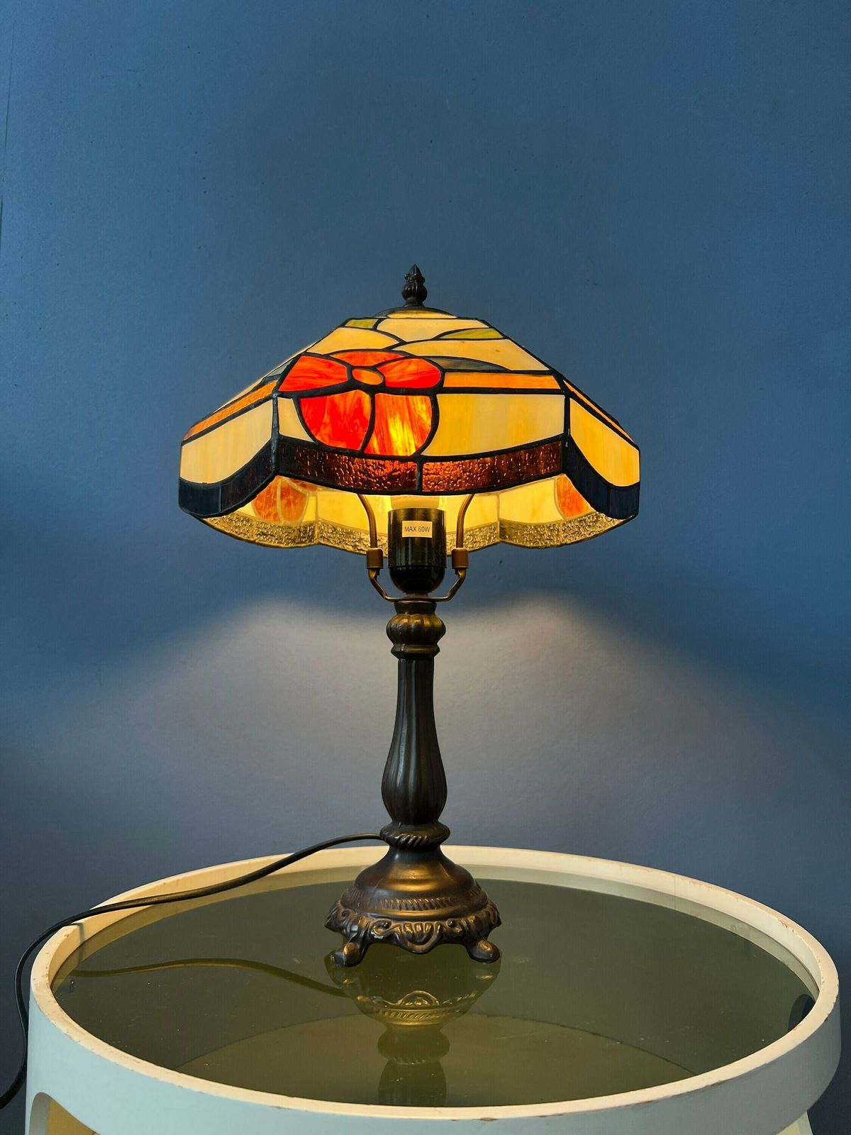 Glas In Lood Tafellamp In Tiffany Stijl, Art Deco