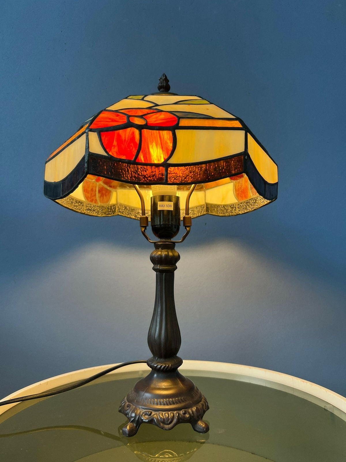 Glas In Lood Tafellamp In Tiffany Stijl, Art Deco photo for sale
