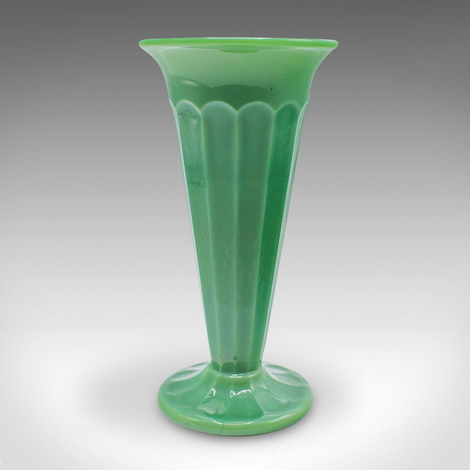 Pair Of Vintage Trumpet Vases, English, Cloud Glass, Flower Sleeve, Art Deco photo vintage