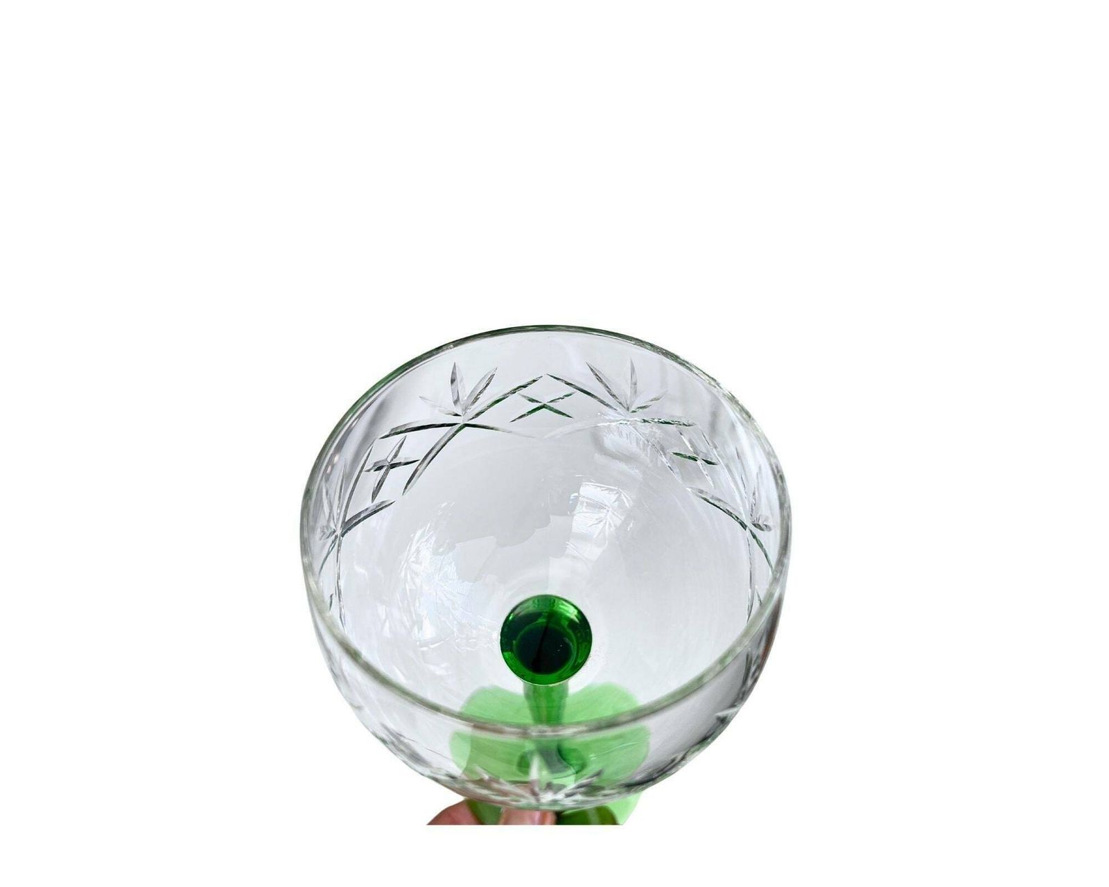 Crystal Wine Glasses | 6pcs | French Antique | Green Stem Cut Bowl photo 353.0