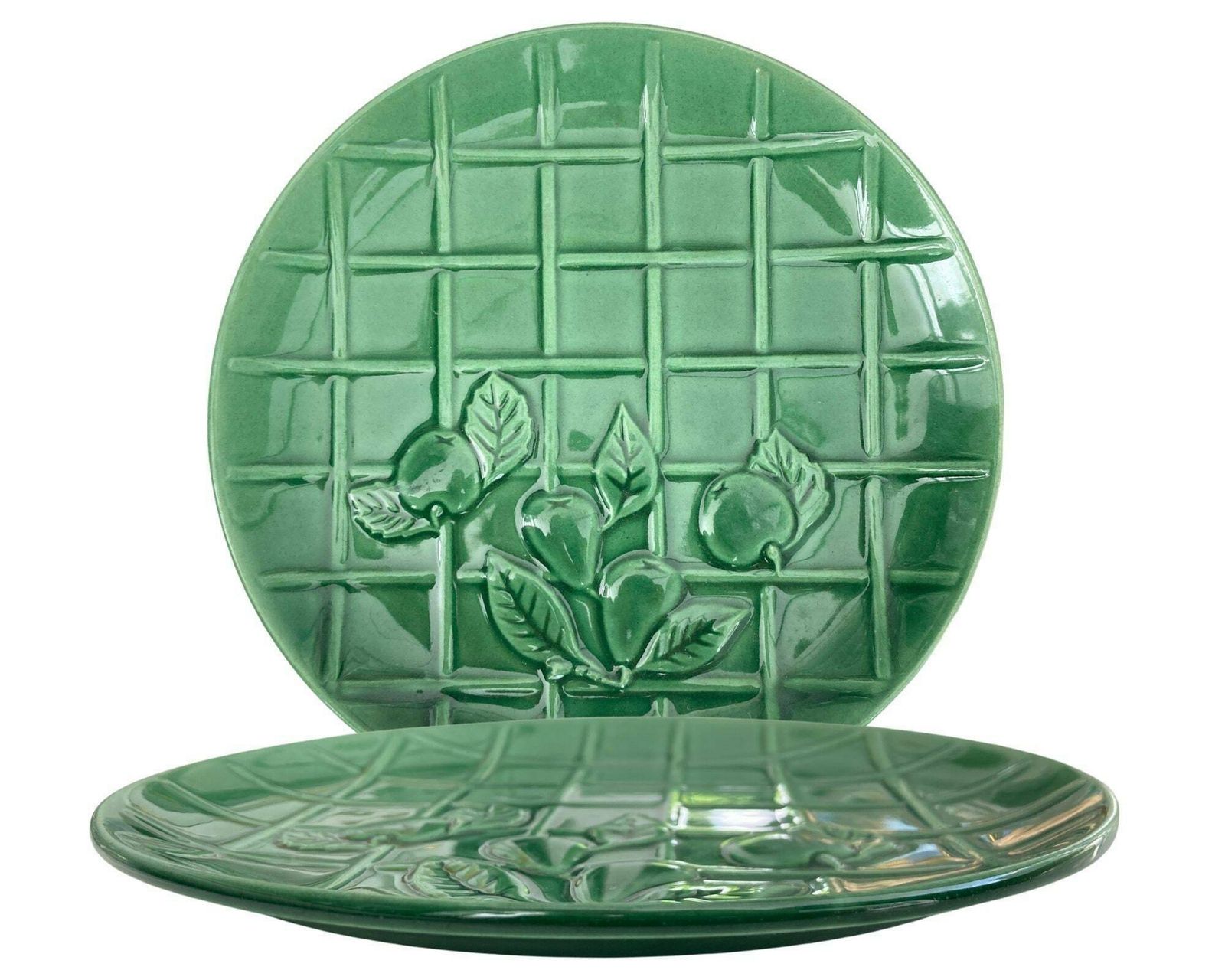 Groene Aardewerken Borden | 6 Stuks | Voor Salade | Appels En Peren Decor | Frans Le Poet Laval