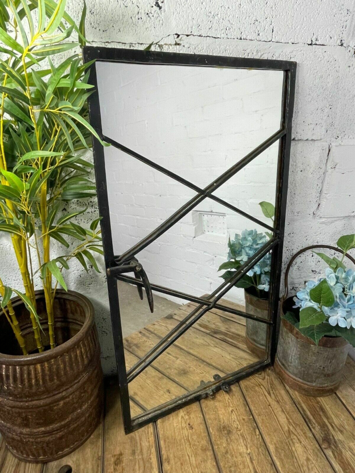 Vintage Reclaimed Industrial Cast Wrougt Iron Metal Window Frame Garden Mirror photo furniture