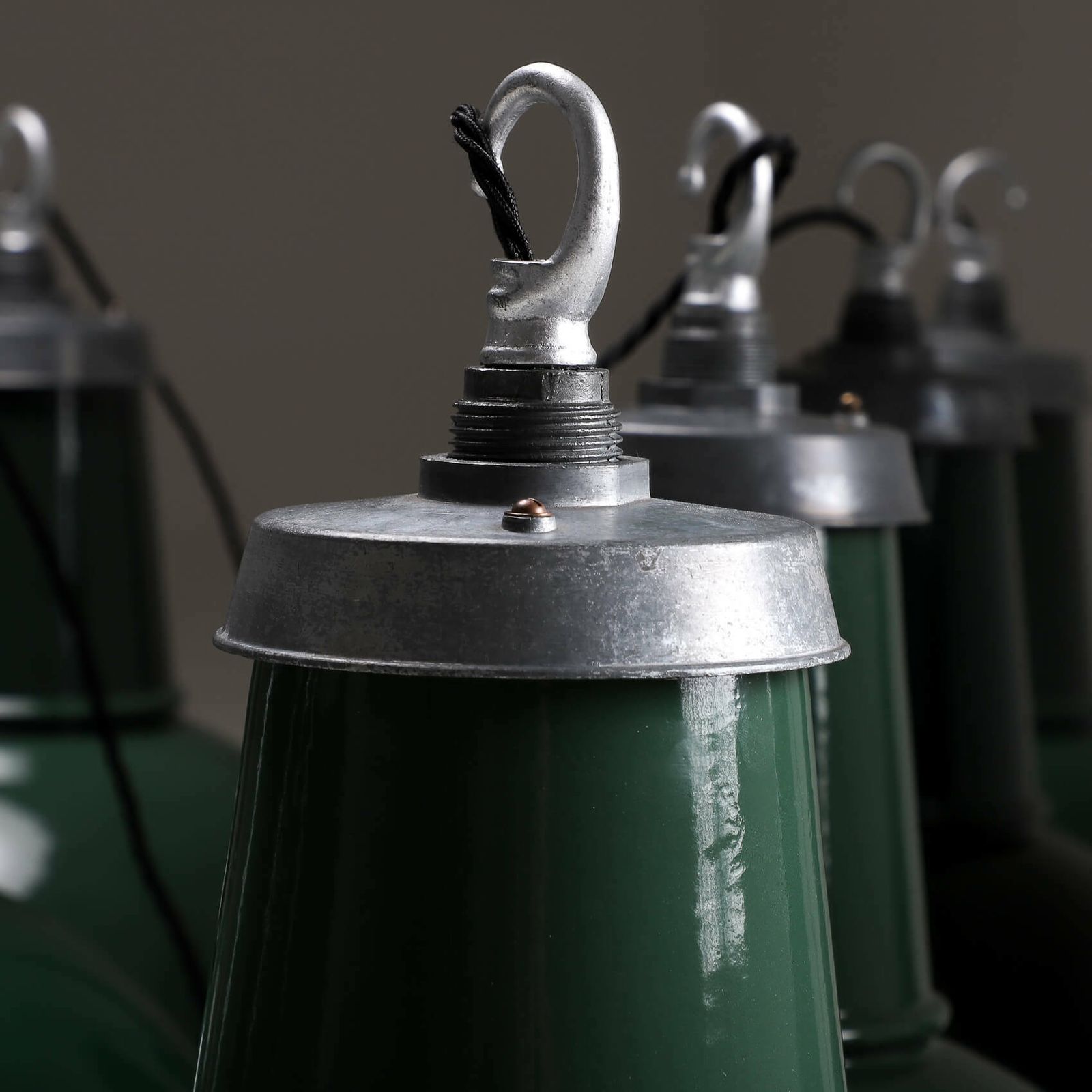 Large Industrial Green Enamel Pendant Light By Crossland – 7 Available photo furniture