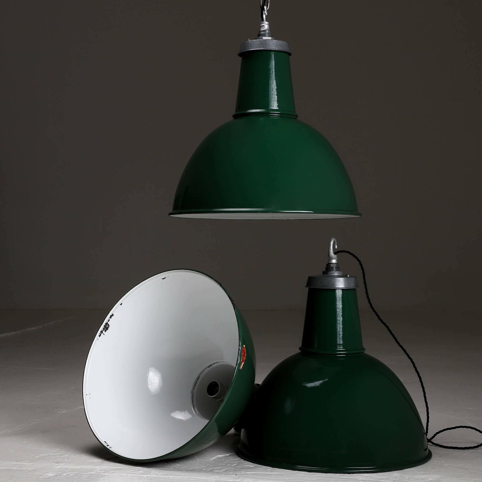 Large Industrial Green Enamel Pendant Light By Crossland – 7 Available photo for sale