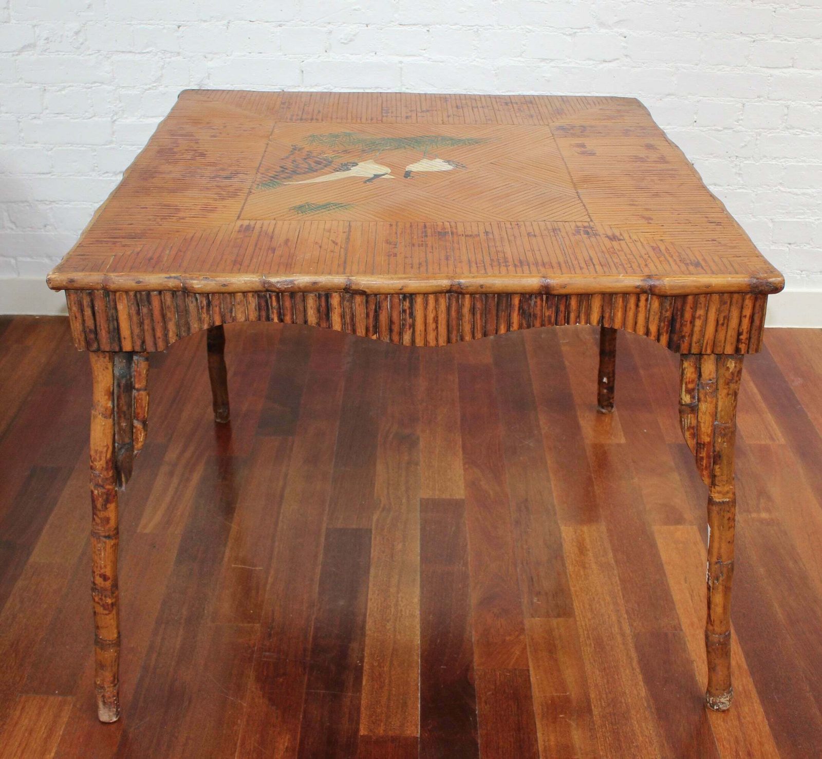 Antique Chinoiserie Style Bamboo Rattan Card Table (Circa 1910) photo vinterior