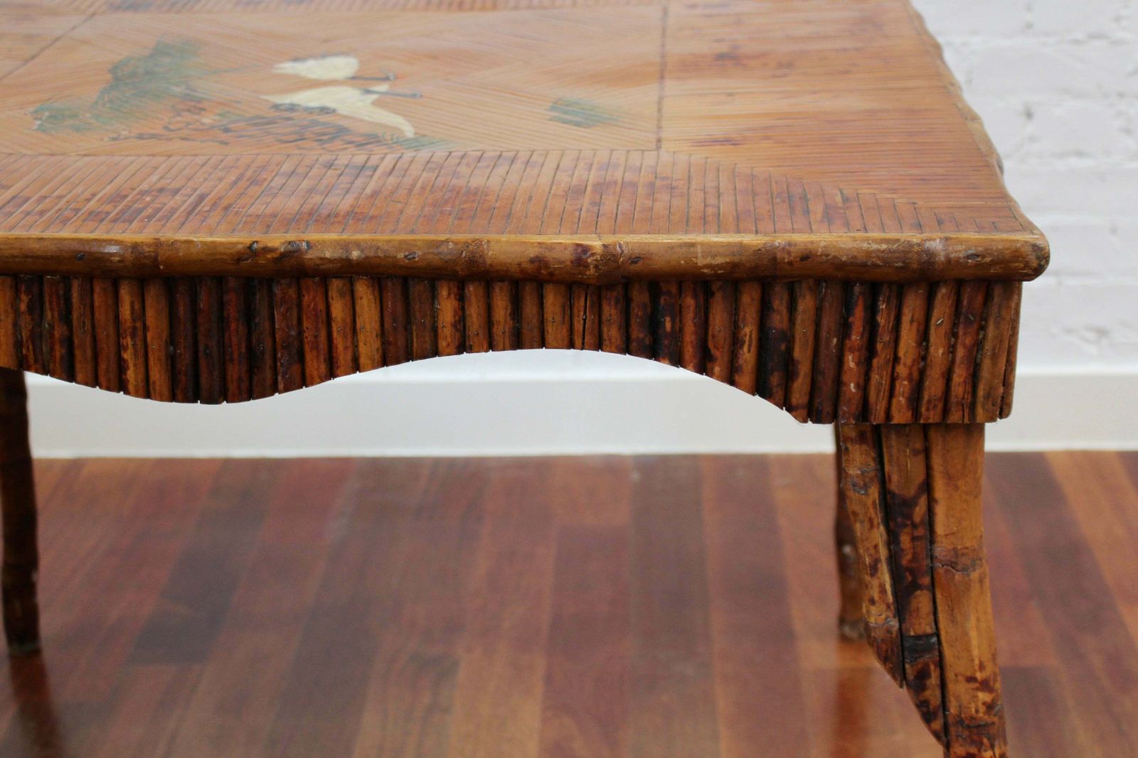 Furniture Antique Chinoiserie Style Bamboo Rattan Card Table (Circa 1910) photo