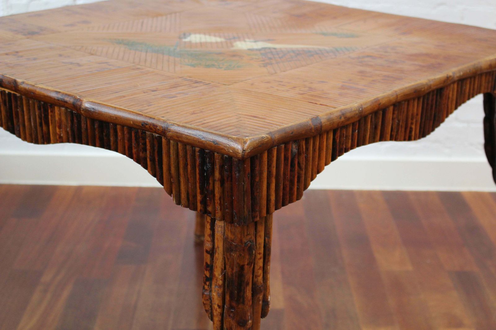 photo vintage Antique Chinoiserie Style Bamboo Rattan Card Table (Circa 1910)