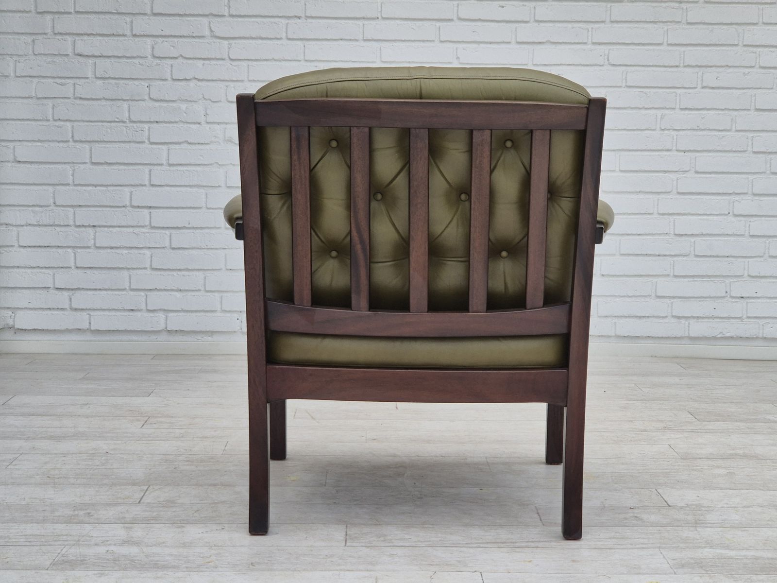 Furniture 1970s, Scandinavian Armchair, Original Condition, Furniture Leather, Solid Teak Wood. photo
