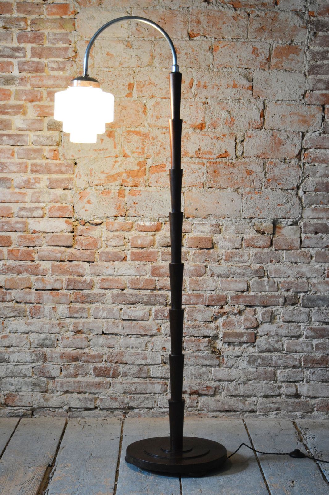 Lighting Restored Cubism Floor Lamp, Beech, Chrome Plated Steel, Glass, Czech, 1920s photo