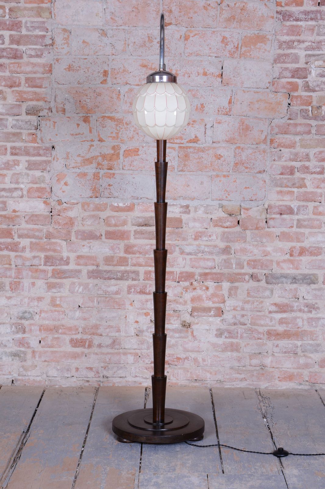Lighting Restored Cubism Floor Lamp, Beech, Chrome, Milk Glass, Rewired, Czech, 1920s photo