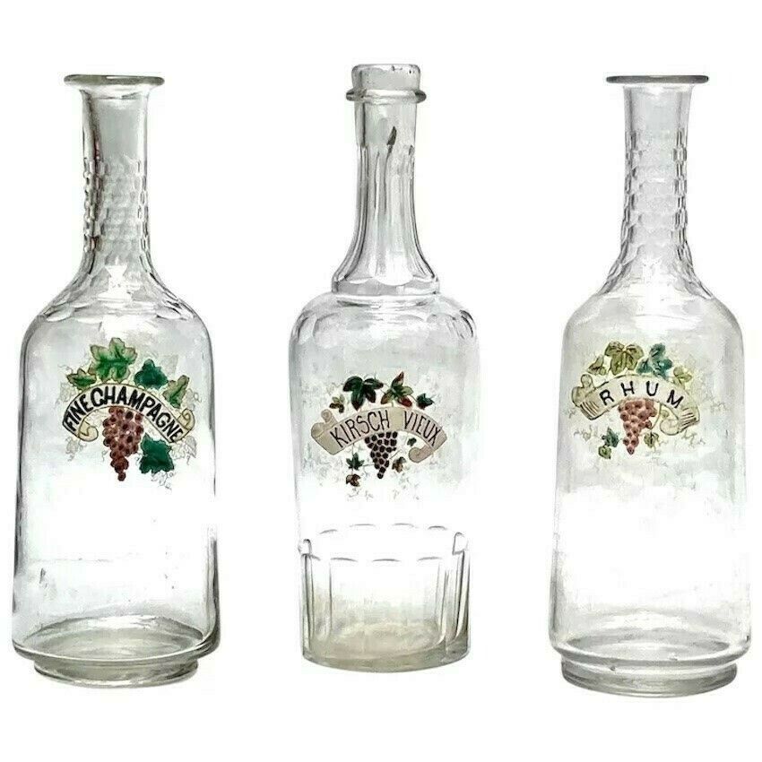 Set Of 3 Vintage Hotel Decanters From France