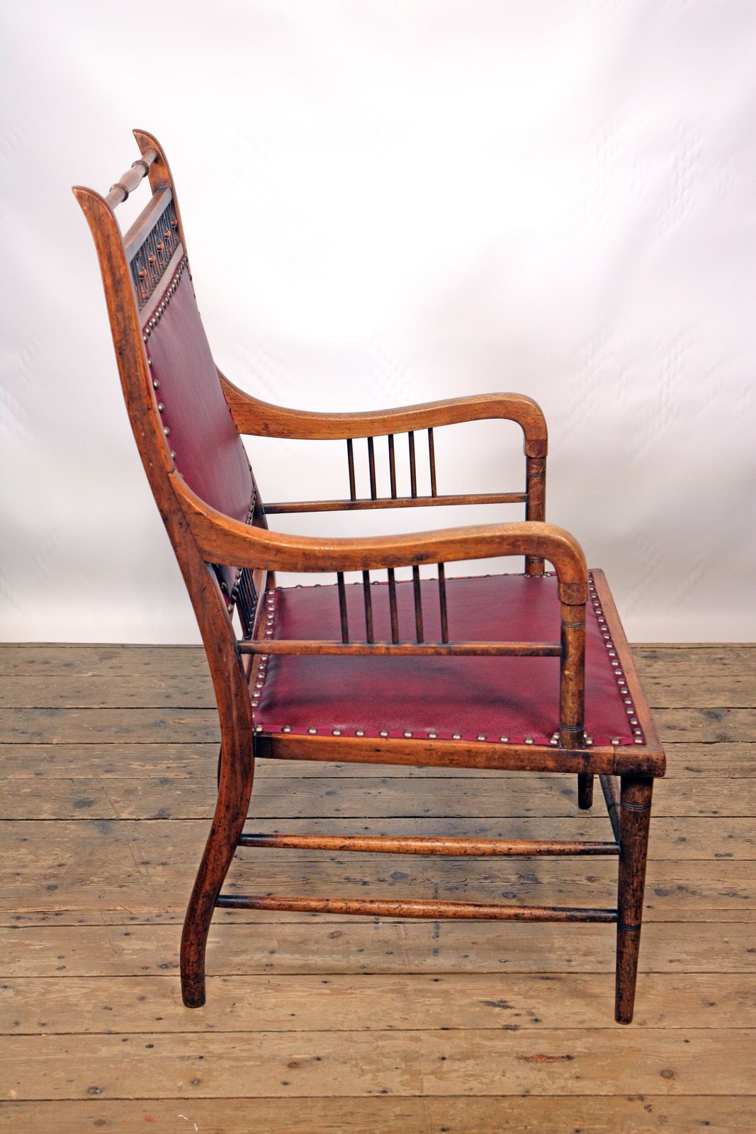 An Original E.W. Godwin Mahogany Side Chair Restored And Upholstered In Oxblood Red Leather photo vintage