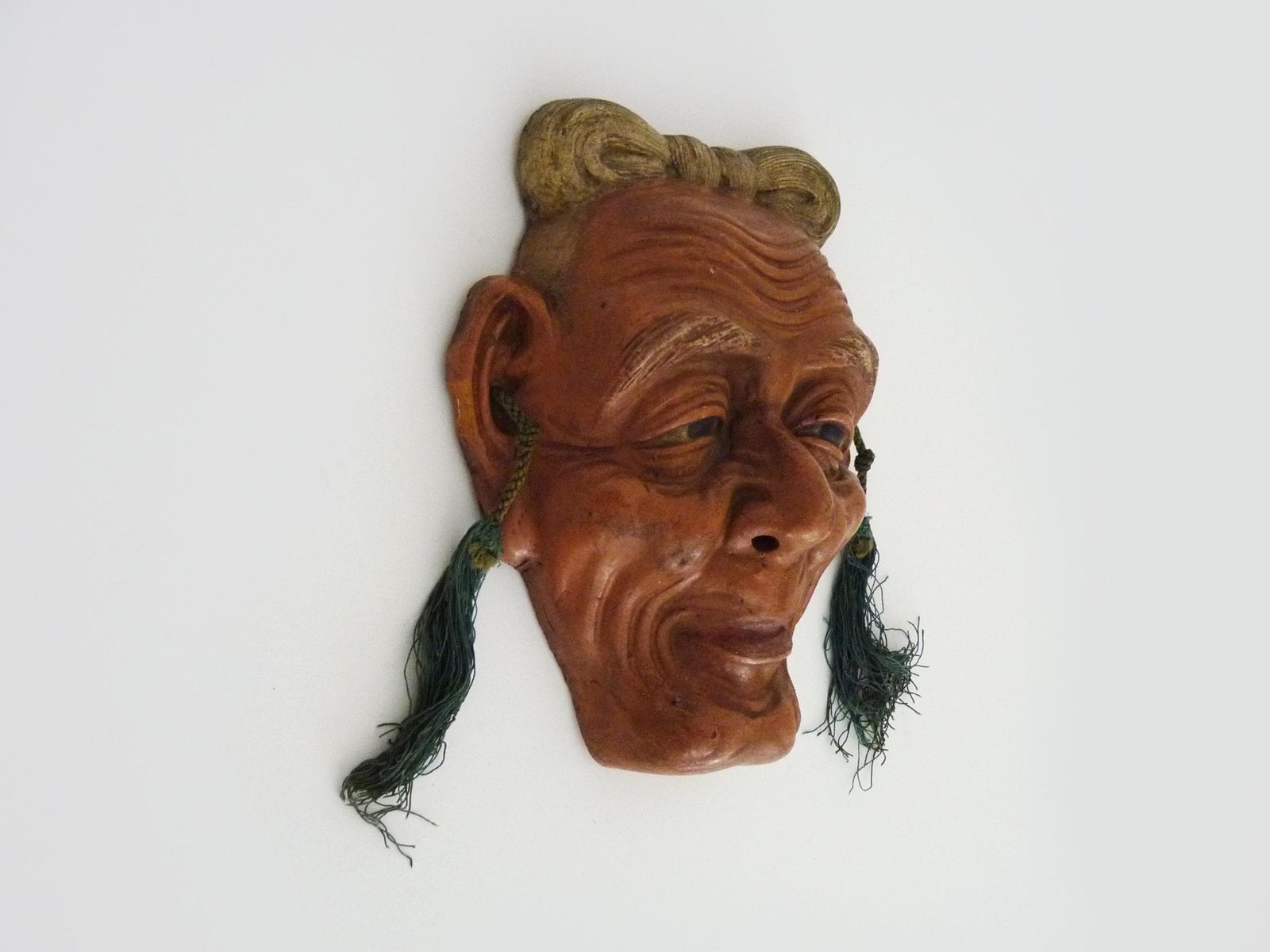 Authentic Japanese Noh Old Man Mask In Terracotta. 40s 50s photo furniture