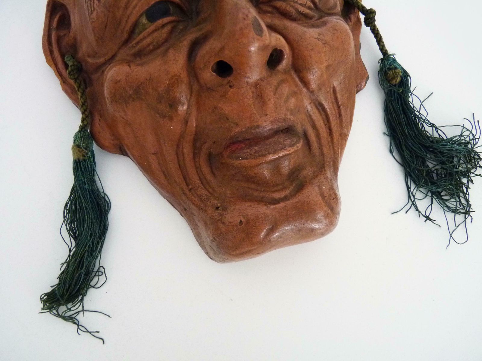 Authentic Japanese Noh Old Man Mask In Terracotta. 40s 50s photo Art