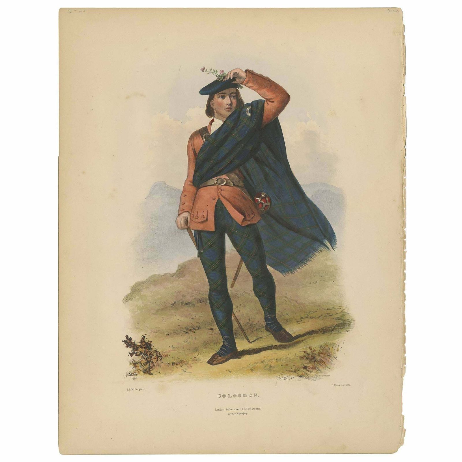 Antique Costume Print Colquhon Scotland By L. Dickenson Circa 1847