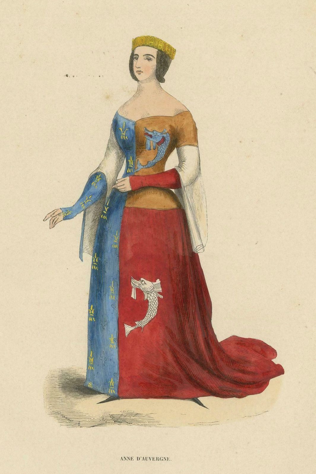 Anne D'auvergne Nobility In Heraldic Robes Hand Colored In 1847 photo 182.0