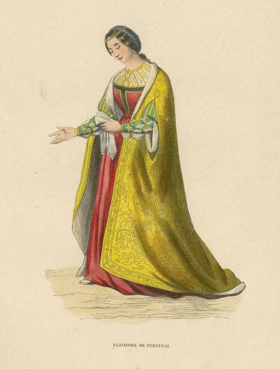 Eleanor Of Portugal Regal And Resplendent Original Old Print Published In 1847 photo Art