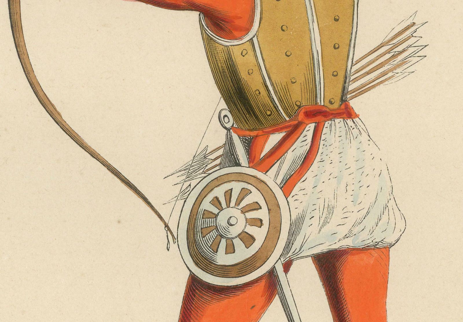 English Archer In Mid Draw, Costume Di Moyen Age, 1847 photo for sale