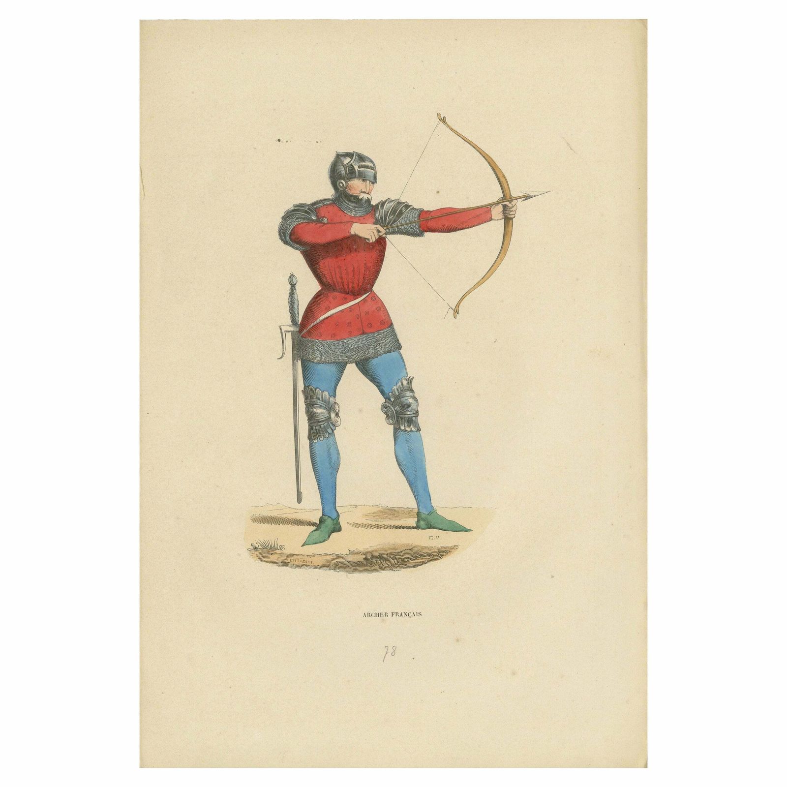 Old Engraving Of The French Archer Precision And Readiness 1847