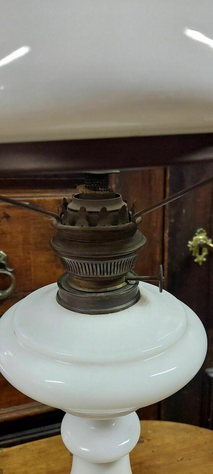 Large Antique Oil Lamp In Opaline Glass, Late 19th Century photo Lighting