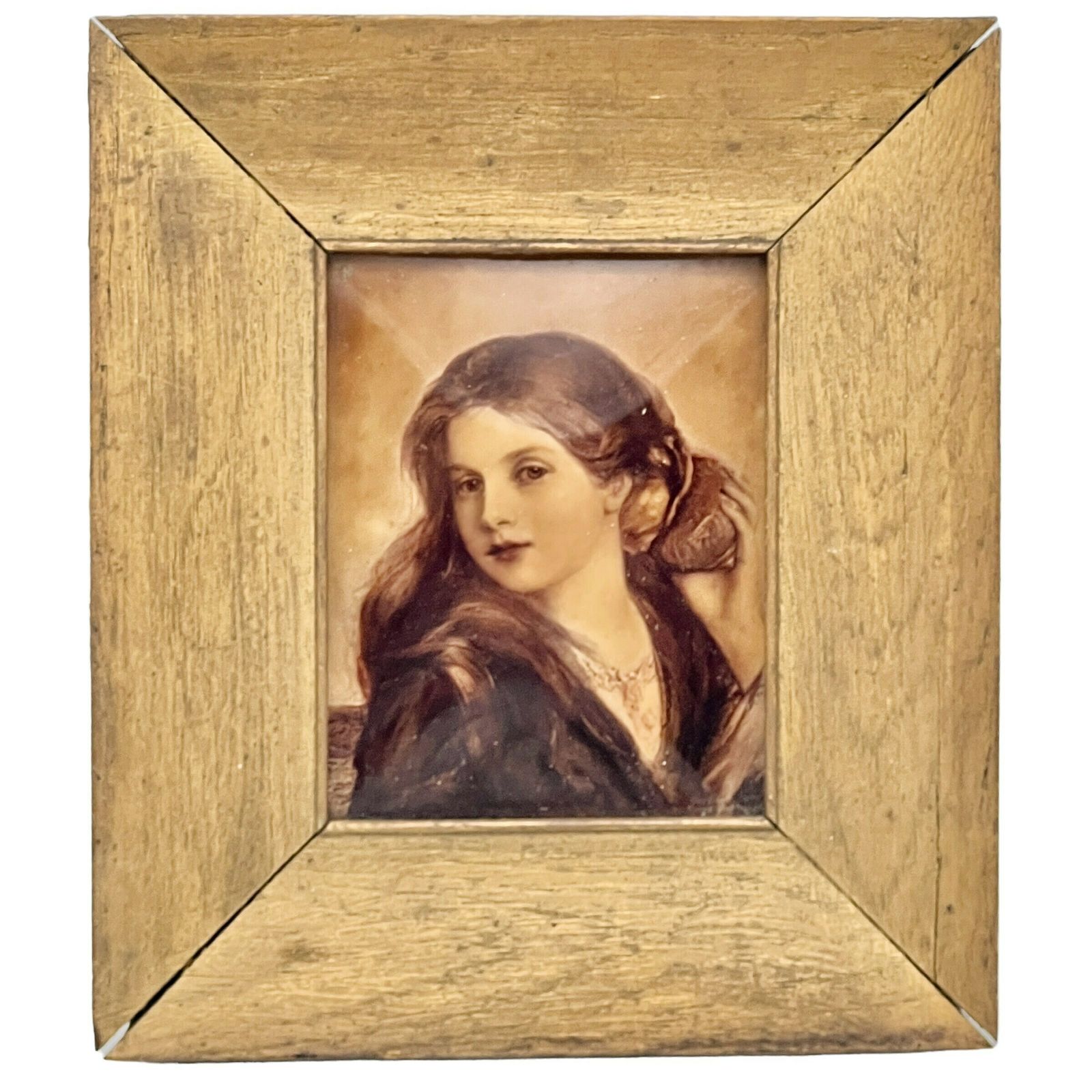 Antique French Chrystoleon Painting On Glass   Young Lady   Home Decor
