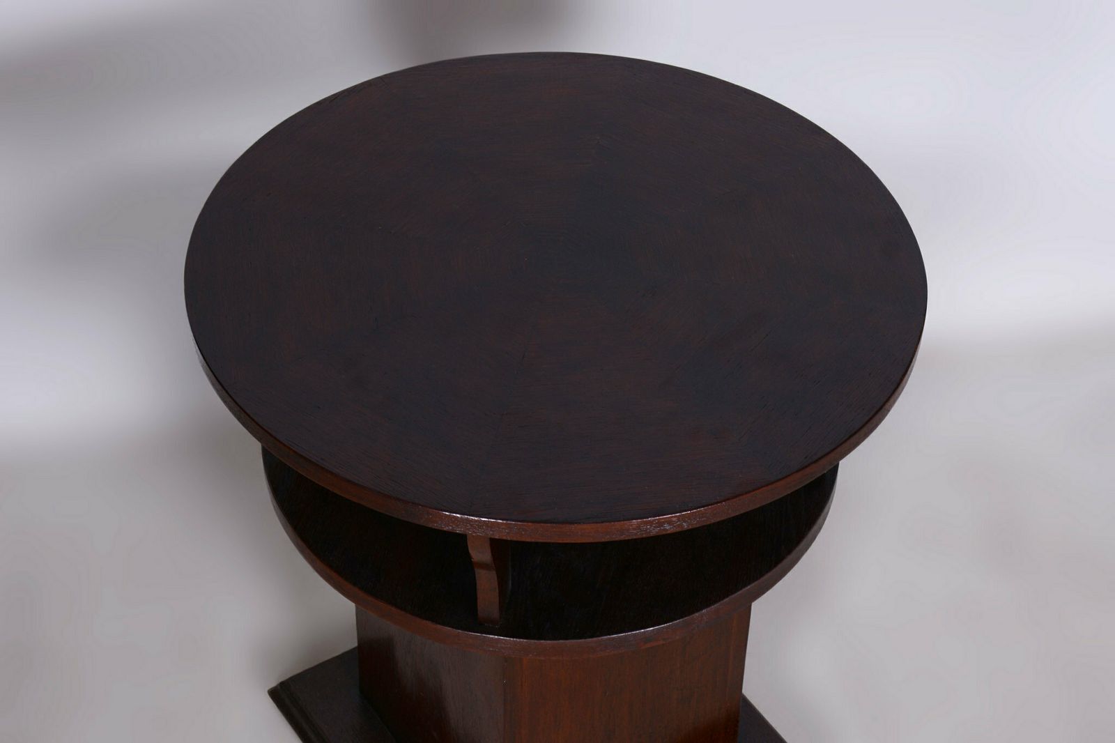 Restored Art Deco Round Small Table, Oak, Veneer, Czech, 1920s photo 1000.0
