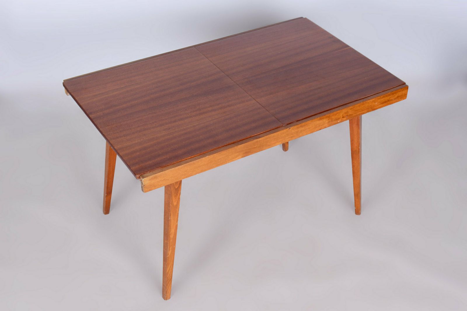 Original 20. Century Folding Table, Beech, Mahogany Veneer, Czech, 1960s photo vintage