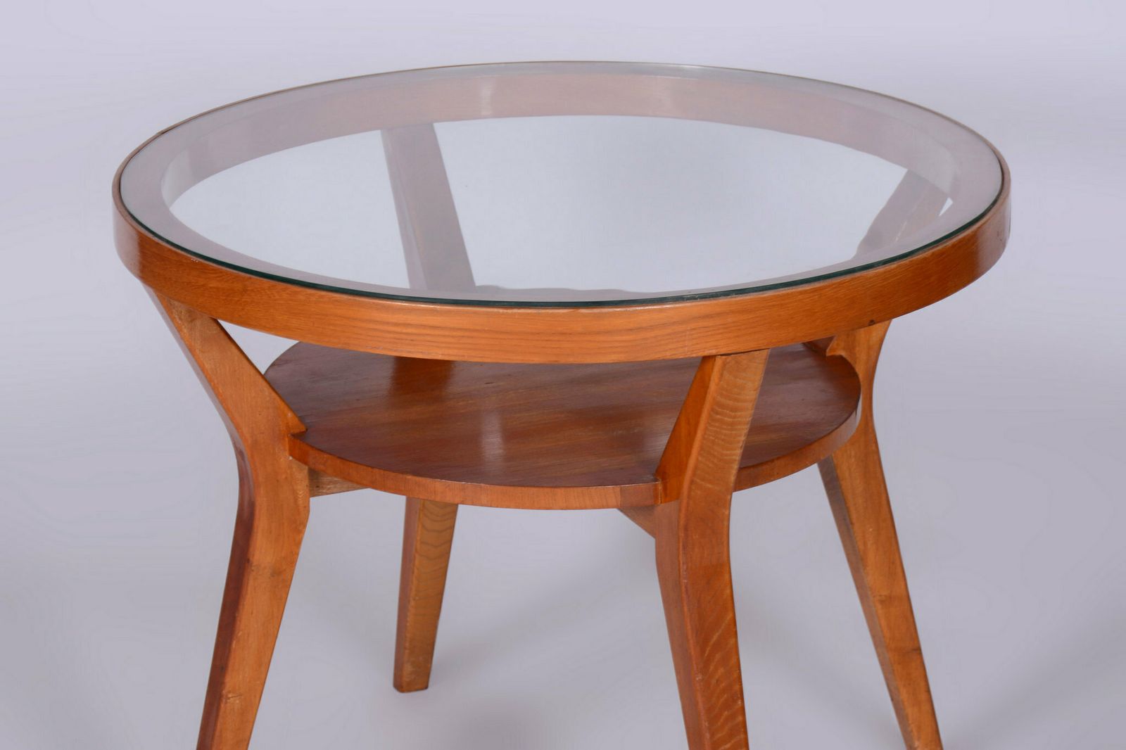photo furniture Restored Mid Century Coffee Table, Oak, Glass, Czech, 1950s