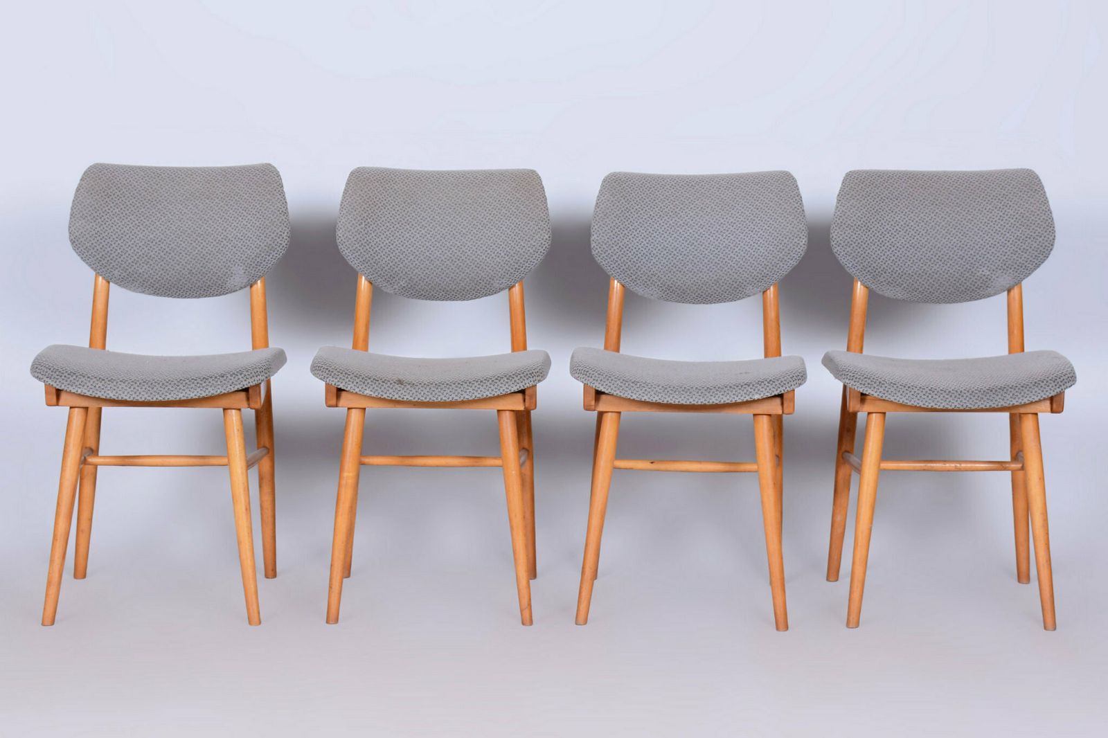 Set Of Four Original Mid Century Modern Chairs, Beech, Czech, 1960s