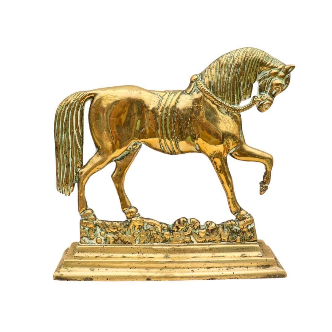 Antique English Georgian Brass Chimney Horse, Flat Back Brass Horse, Antique Horse Stattue photo vinterior