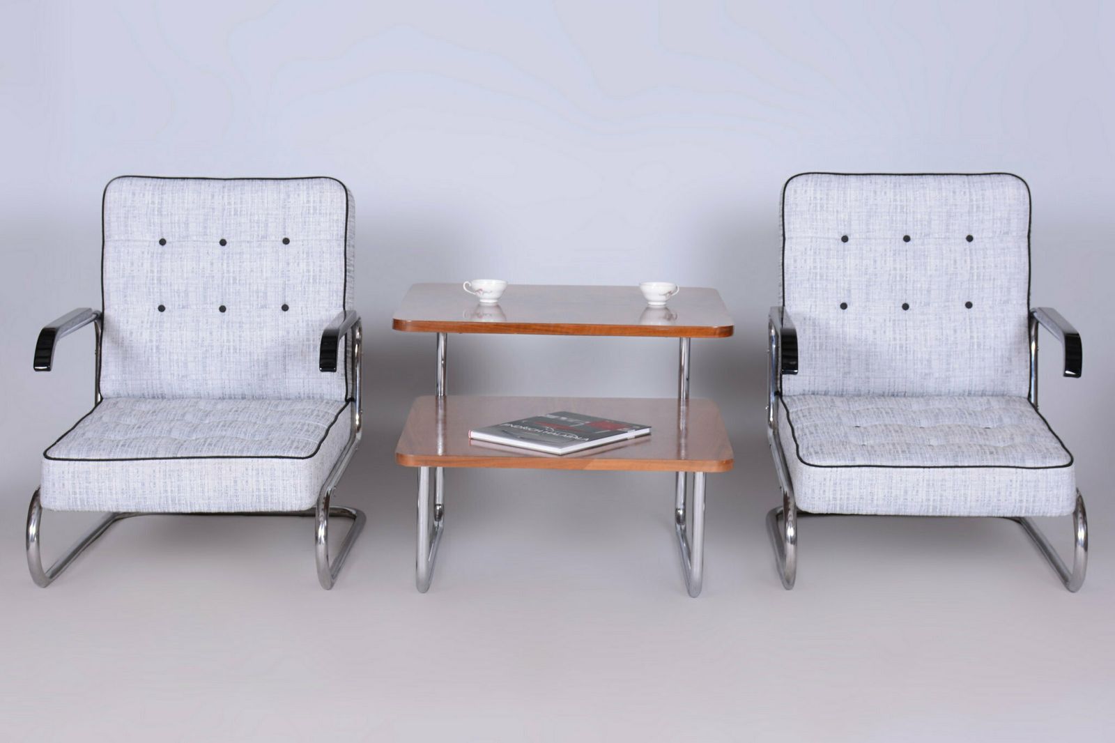 Set Of Two Restored Bauhaus Armchairs, By Mücke Melder, Chrome, Czech, 1930s photo vinterior