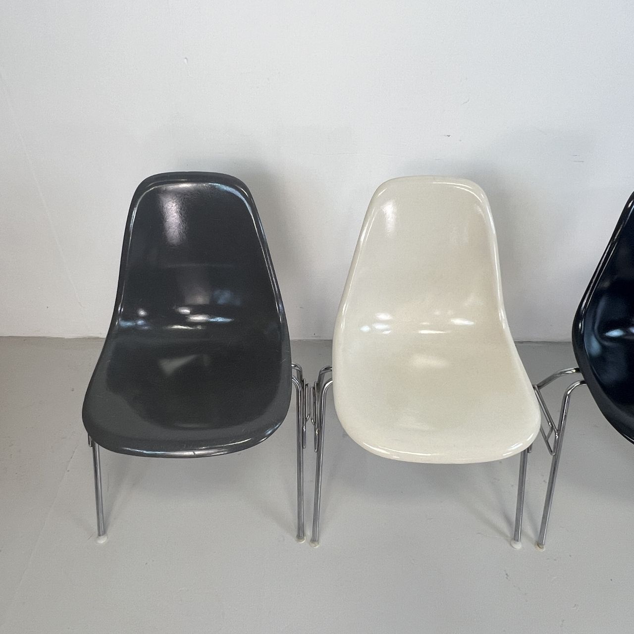 Eames Herman Miller Dss Side Chairs In Monochrome   Black / Grey / Greige / Parchment photo for sale