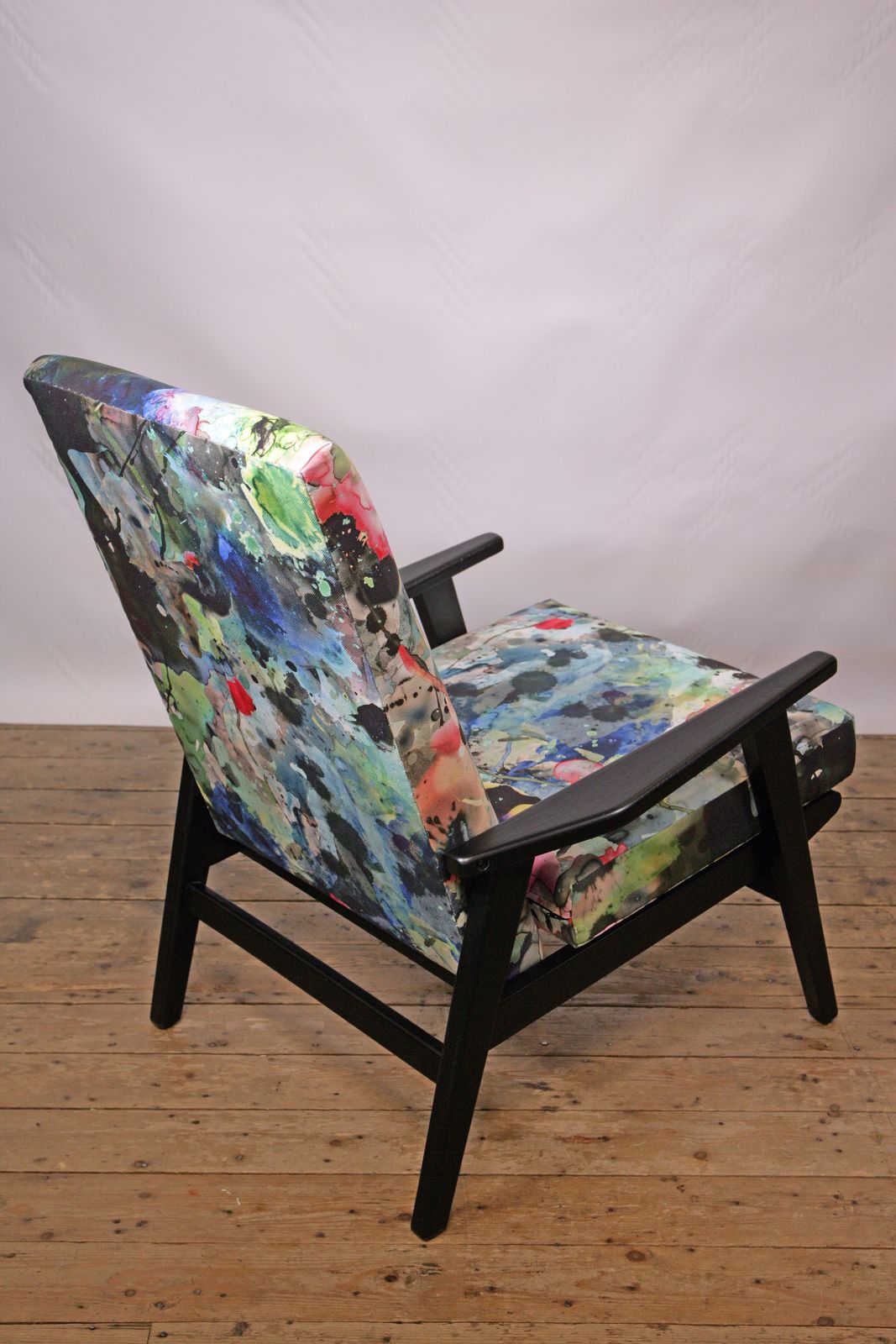 A Striking And Unique Mid Century Armchair Upholstered In Timorous Beasties Fabric. photo for sale