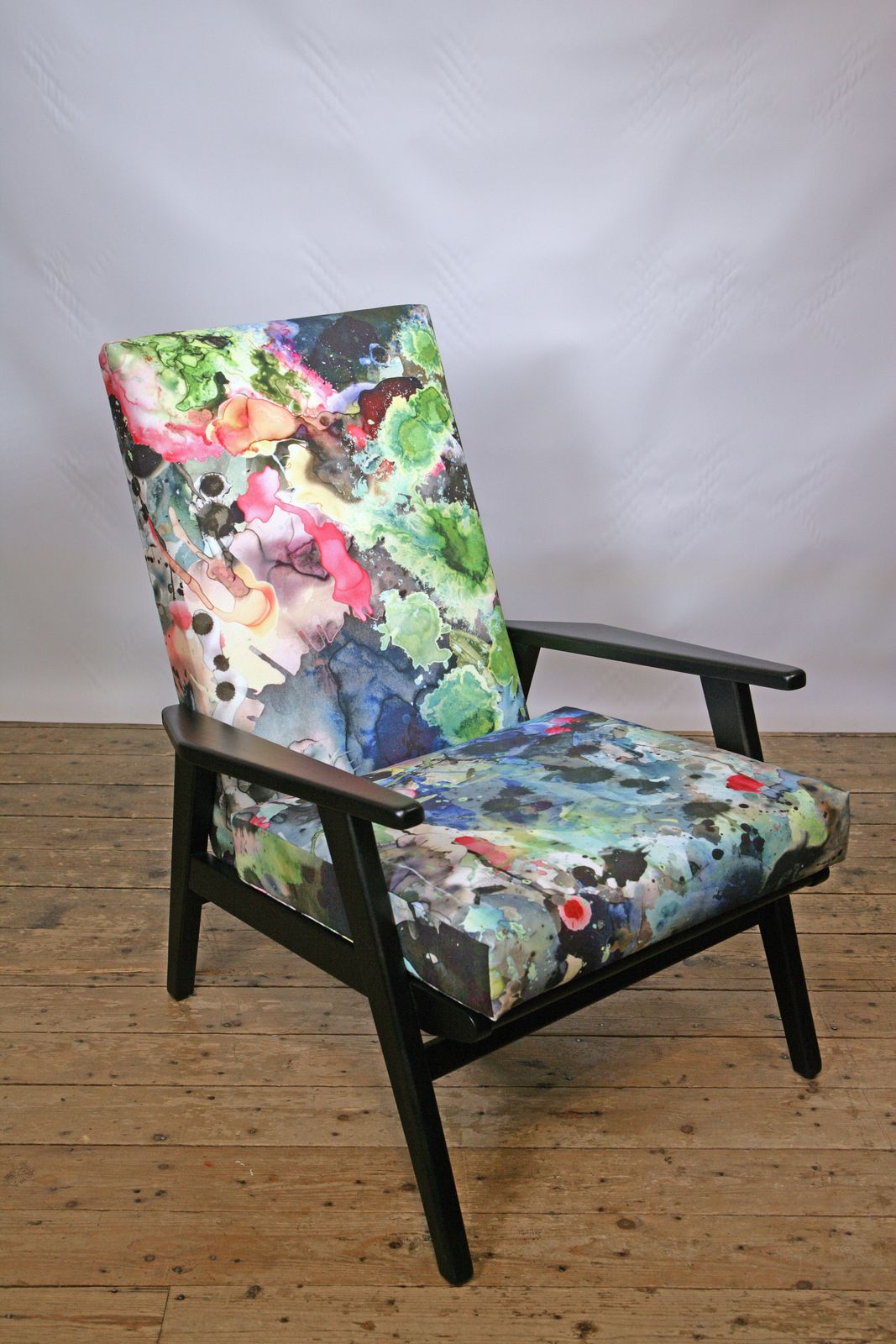 A Striking And Unique Mid Century Armchair Upholstered In Timorous Beasties Fabric. photo buy