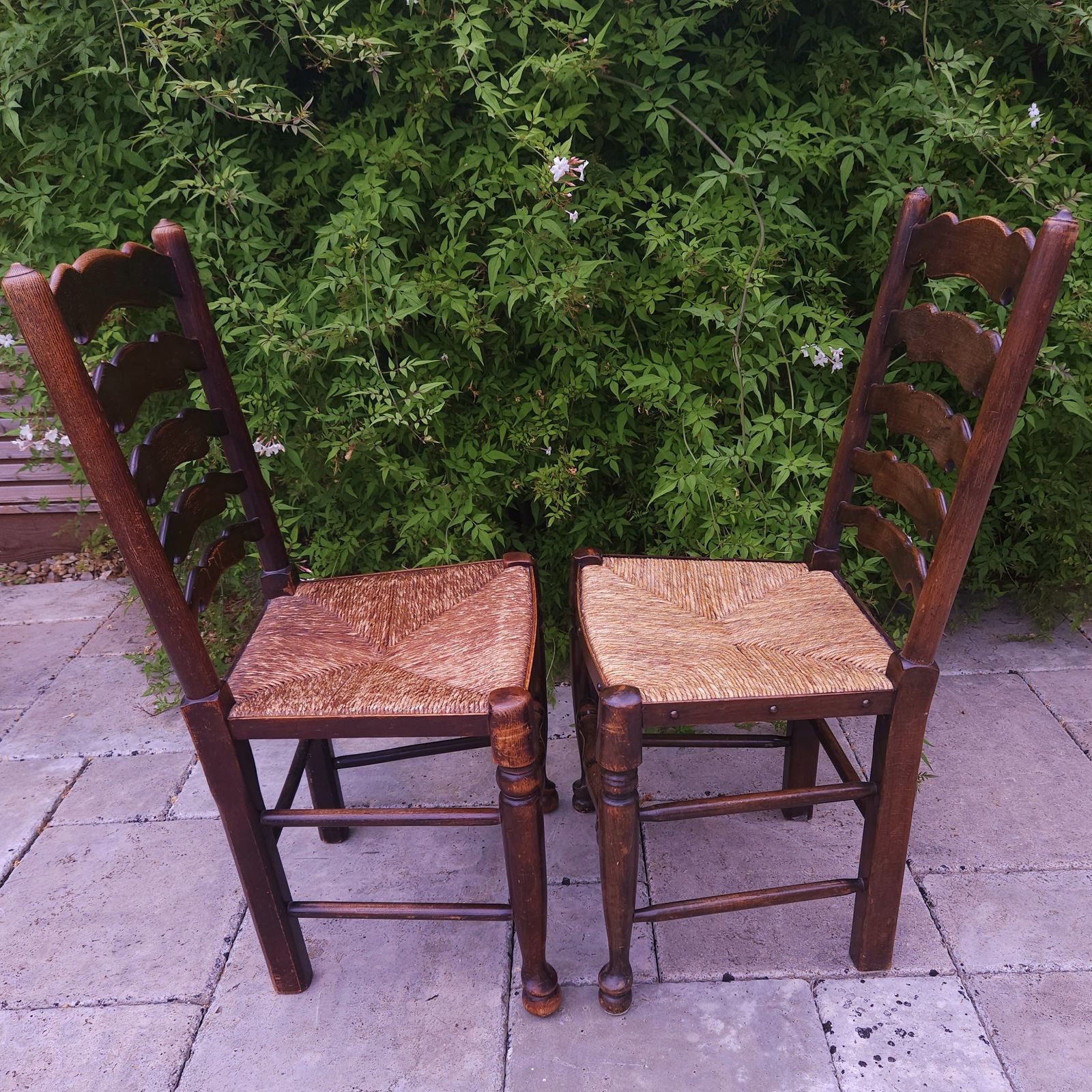 Handsome Pair Of Large 19th Century Oak Ladder Back Chairs photo for sale