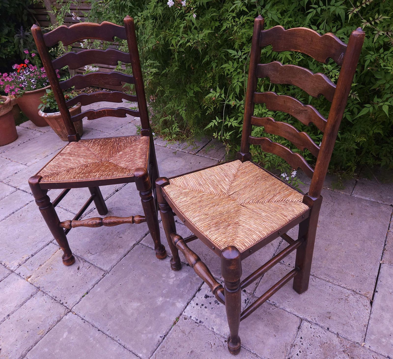Handsome Pair Of Large 19th Century Oak Ladder Back Chairs photo 199.0