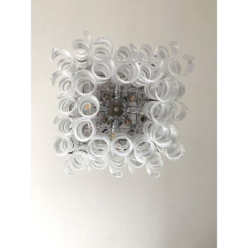 Contemporary Trasparent And White "Ricci Curles" Murano Glass In Mazzega Style Squared Flush Mount photo buy