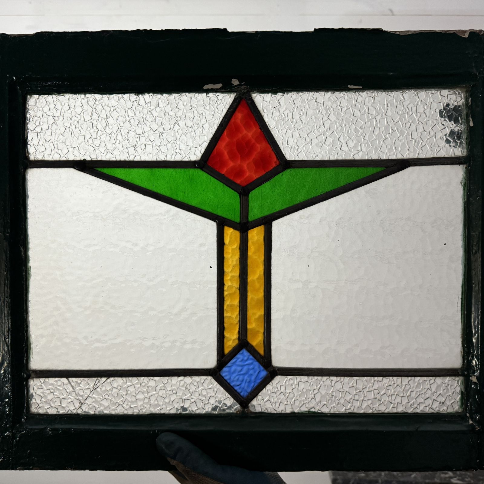1930s Deco Stained Glass Leaded Light In Frame photo 150.0