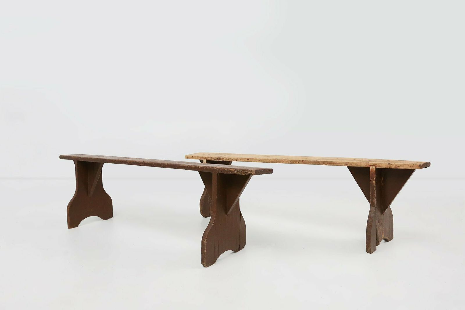 photo for sale Mid Century Rustic Bench In Brown Painted Wood, France, 1890s
