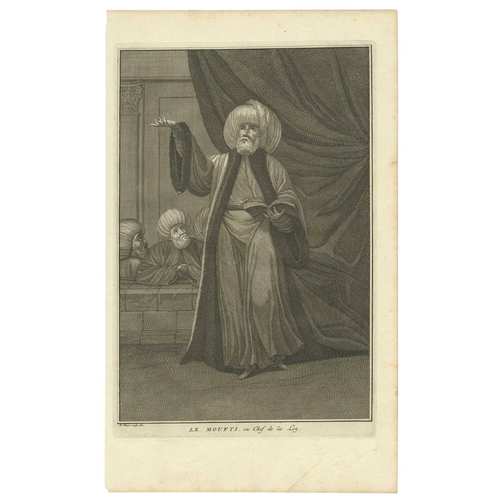 Antique Portrait Of The Mufti By Picart, Circa 1725