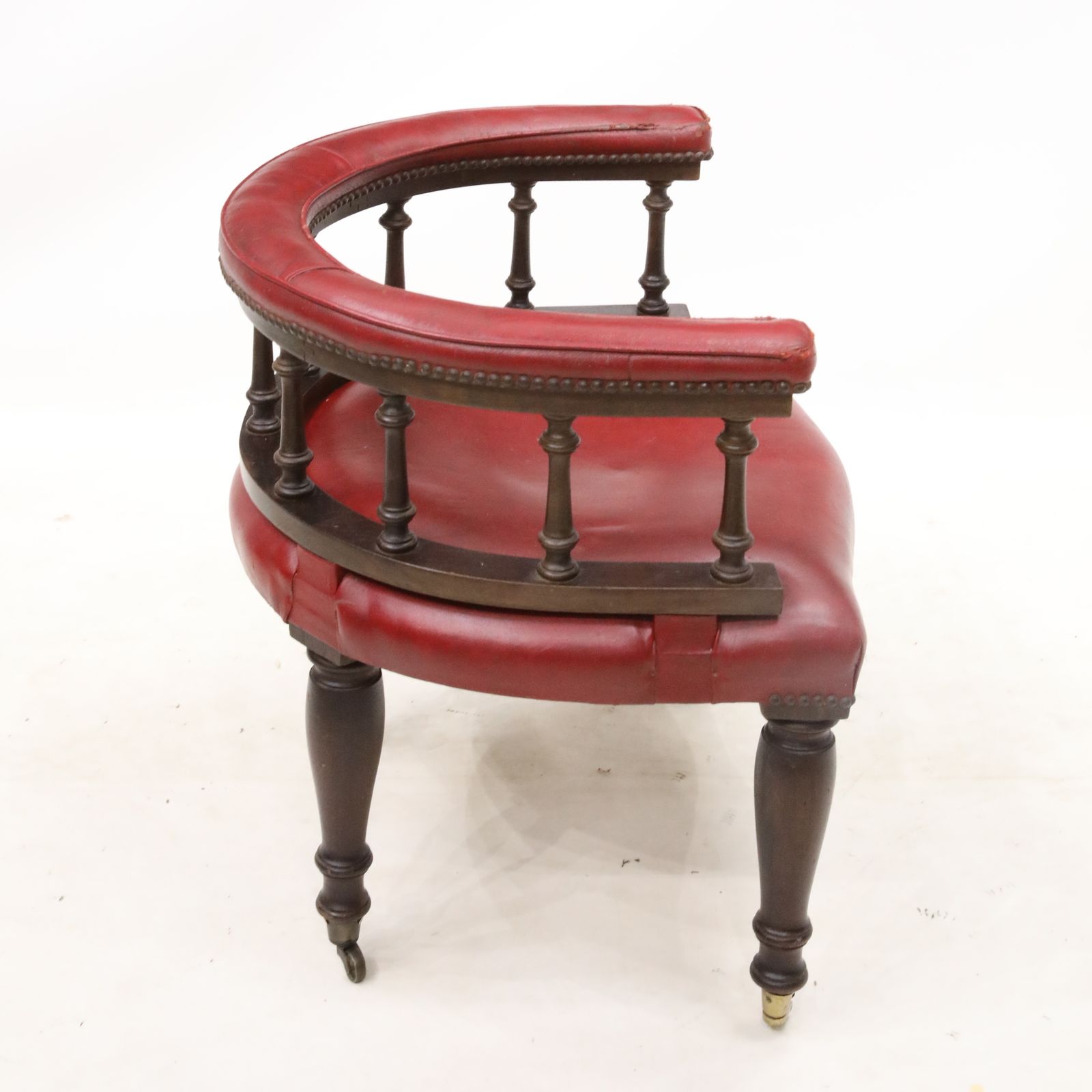 Antique Studded Red Leather Cabptians Armchair Tub Chair Free Uk Delivery photo buy