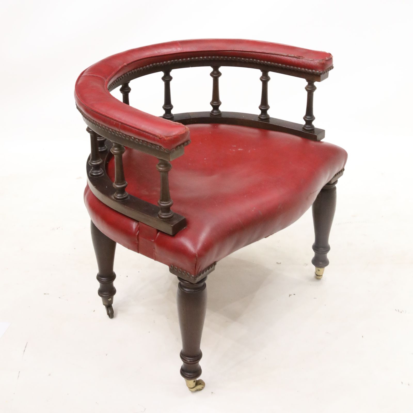 photo furniture Antique Studded Red Leather Cabptians Armchair Tub Chair Free Uk Delivery