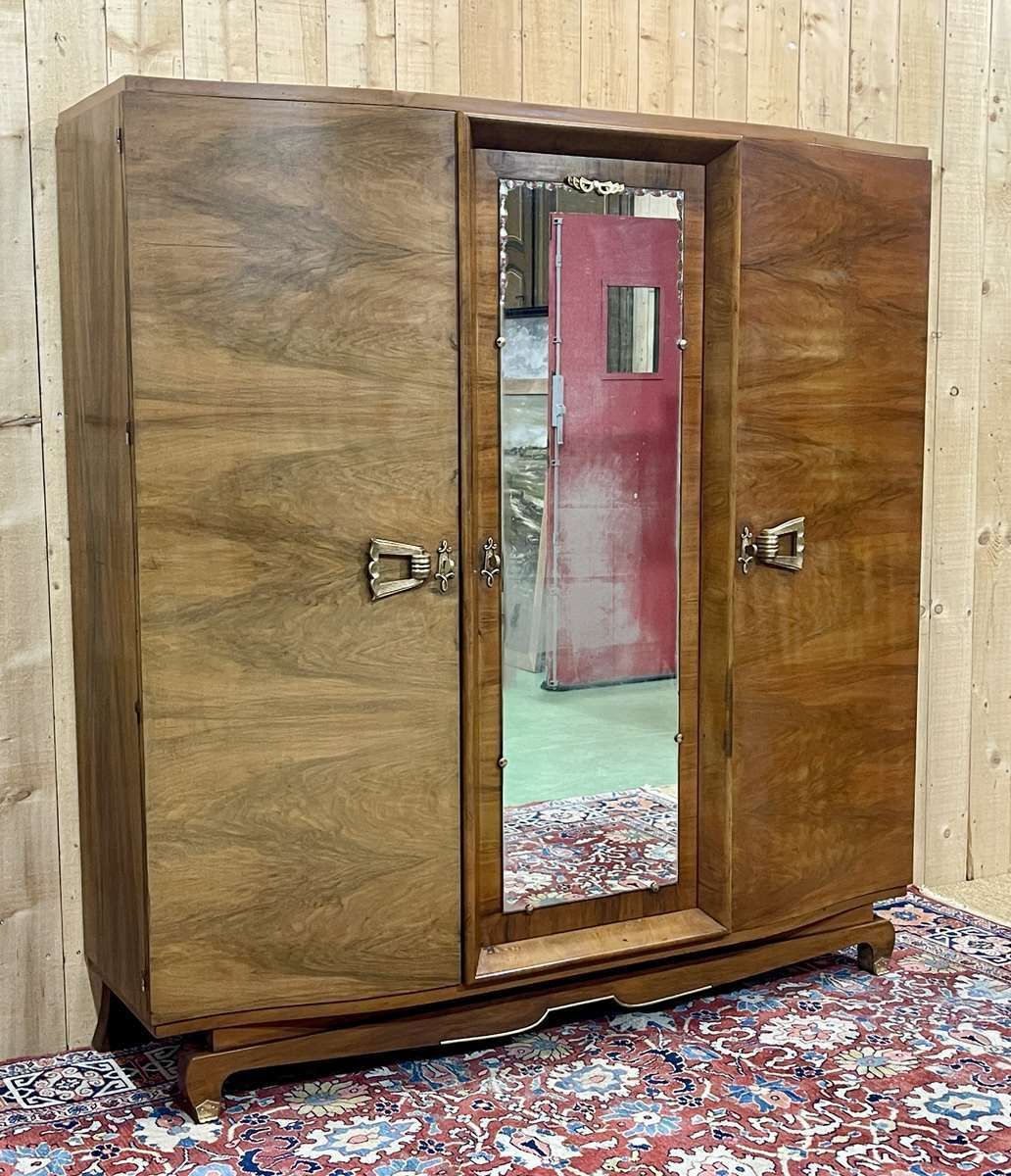 Furniture Art Deco Wardrobe In Walnut, 1930s photo