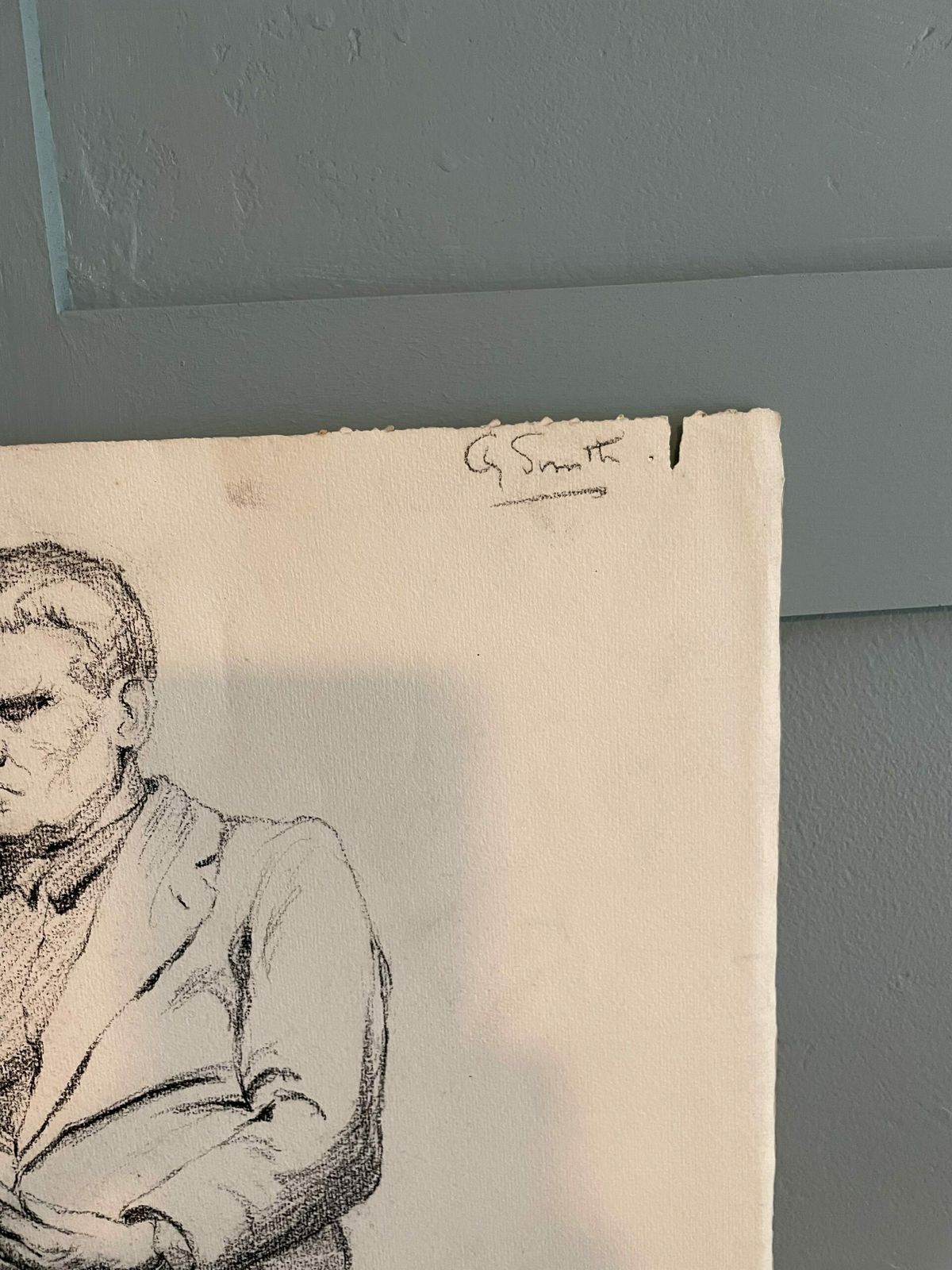 Antique Pencil Portrait Of Ted Halliday photo Art